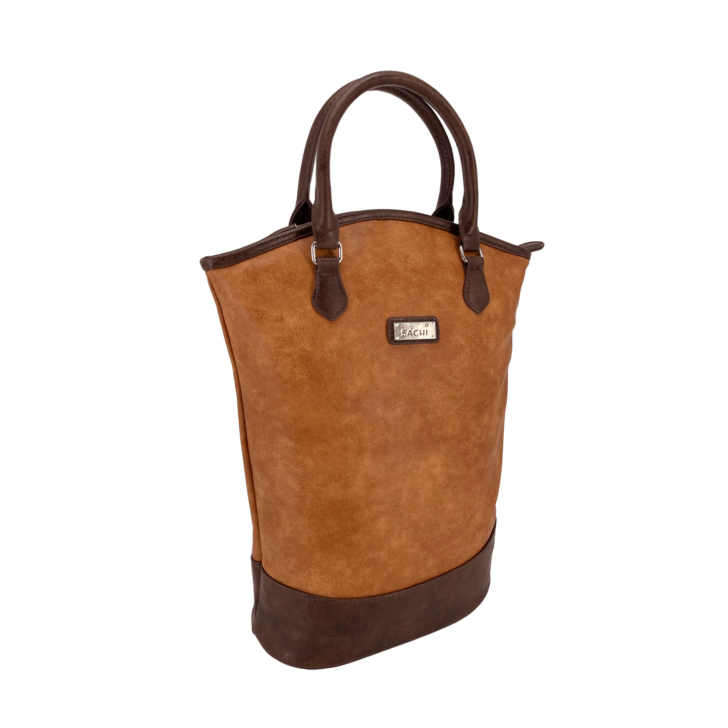 Sachi Insulated Two Bottle Wine Tote - Brown Faux Leather