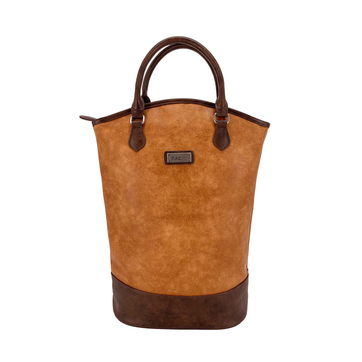 Sachi Insulated Two Bottle Wine Tote - Brown Faux Leather