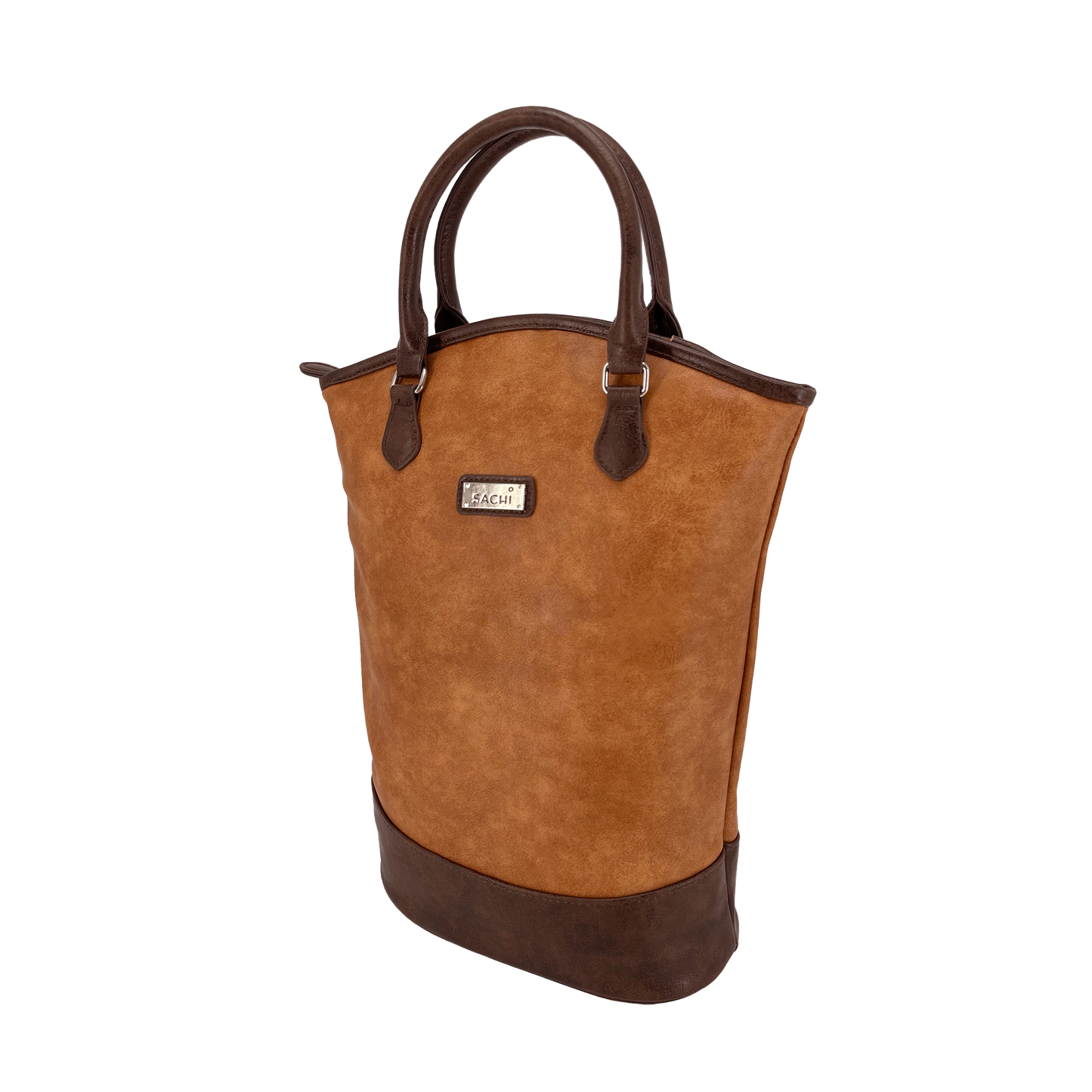 Sachi Insulated Two Bottle Wine Tote - Brown Faux Leather