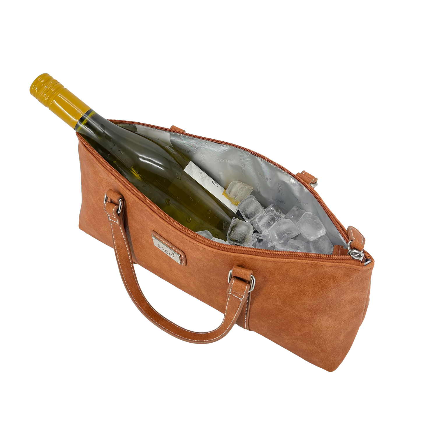 Sachi Insulated Wine Purse - Brown Faux Leather