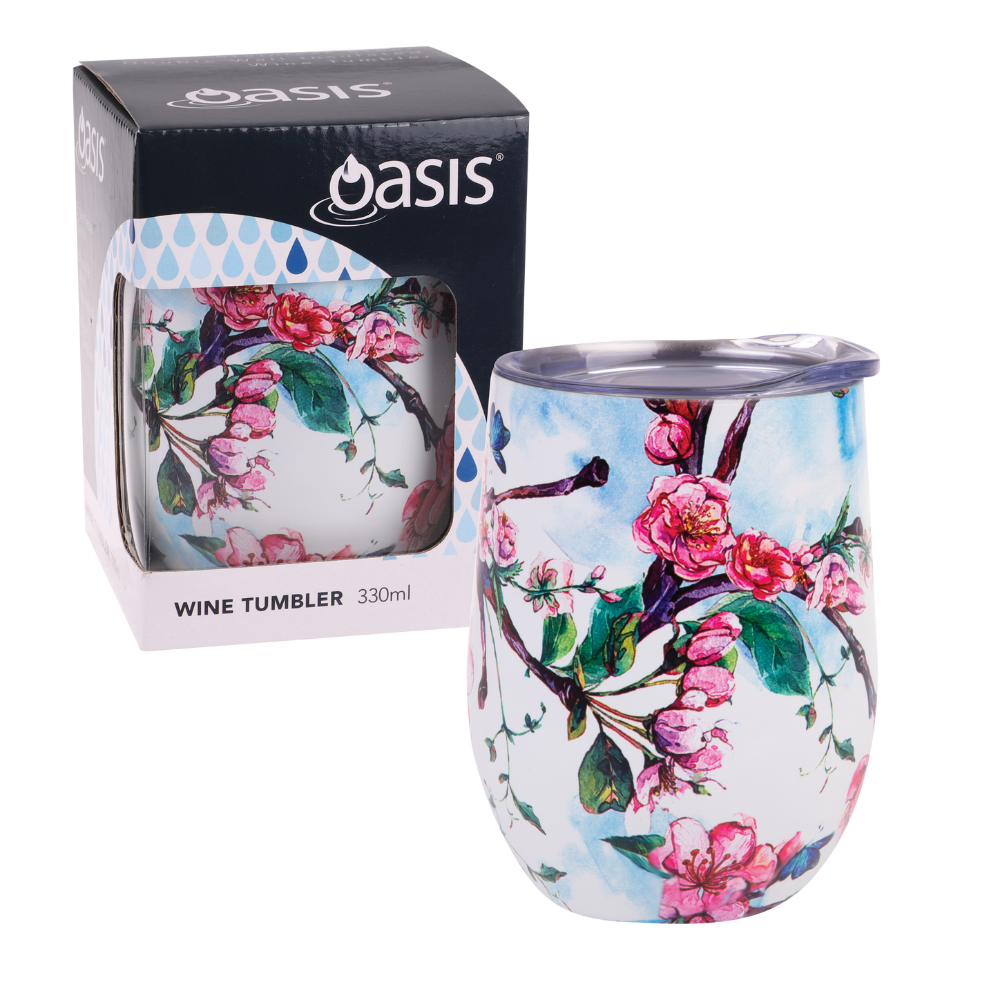 Oasis stainless Steel double wall Insulated wine Tumbler 330ml Spring Blossom