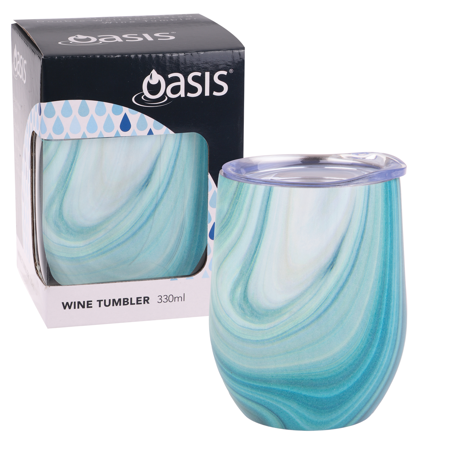 Oasis stainless Steel double wall Insulated wine Tumbler 330ml Blue Marble