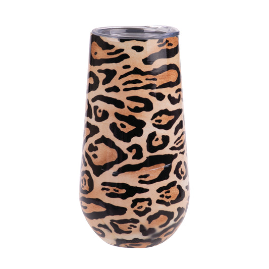 Oasis stainless Steel double wall Insulated champagne Flute 180ml Leopard Print